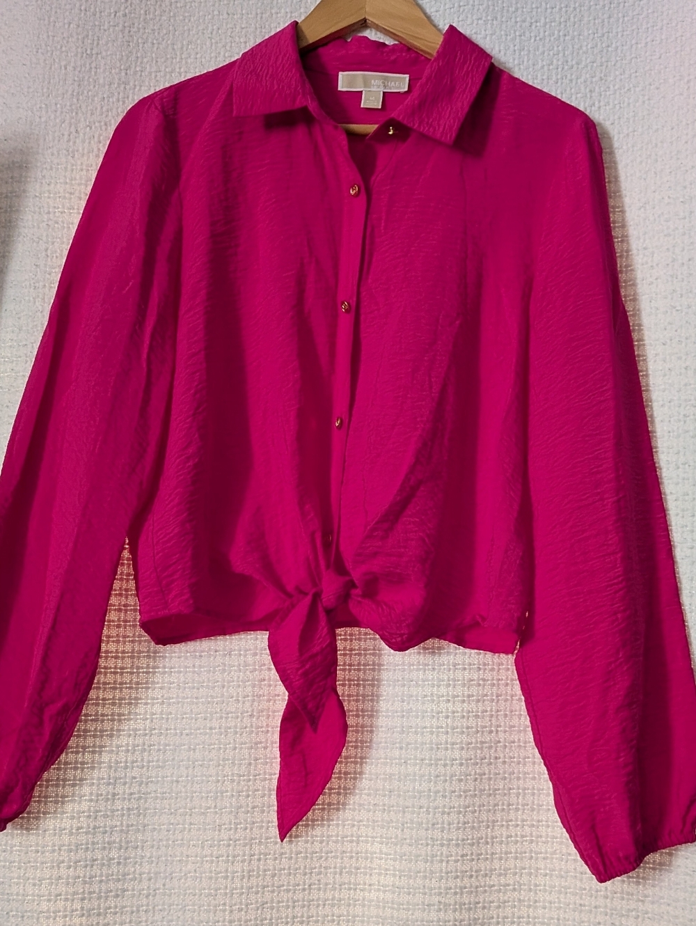 MICHAEL Michael Kors Hot Pink Button-Front Tie-Hem Blouse